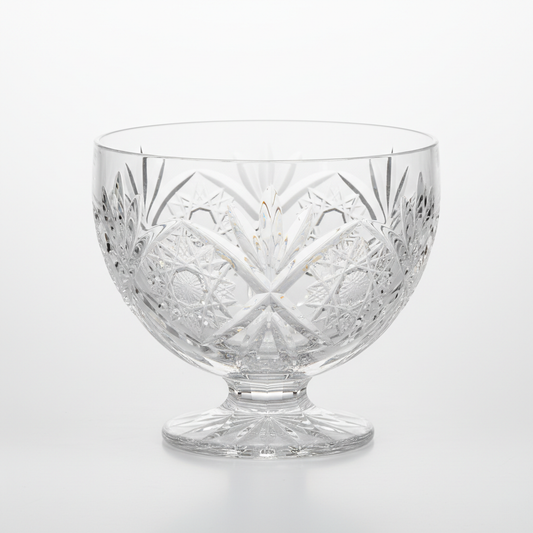 Antique 1950s crystal glass bowl with intricate cut facets